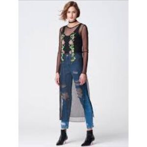 Zara Floral Embroidered Black Mesh Dress Sheer Small